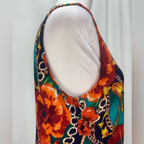 MSK Navy orange red Teal chain and floral print sleeveless dress women’s size M - Picture 8 of 16